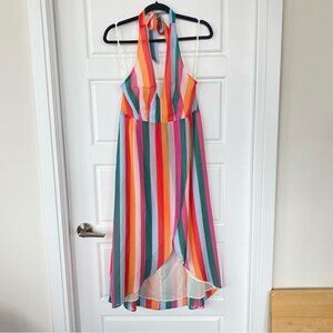 Essue Rainbow Striped Halter Dress